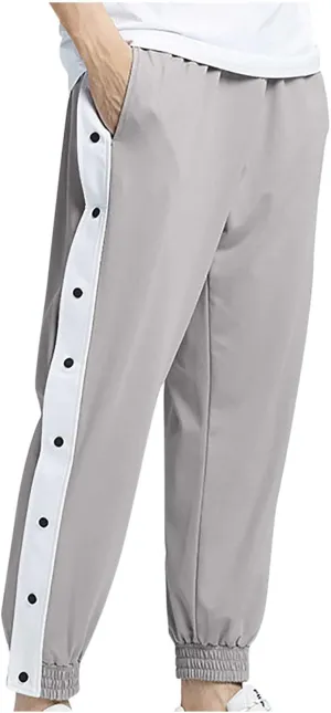 Mens Trendy Casual Pants Classic Color Block Button Breathable Sweatpants Outdoor Athletic Tapered Pants with Pockets
