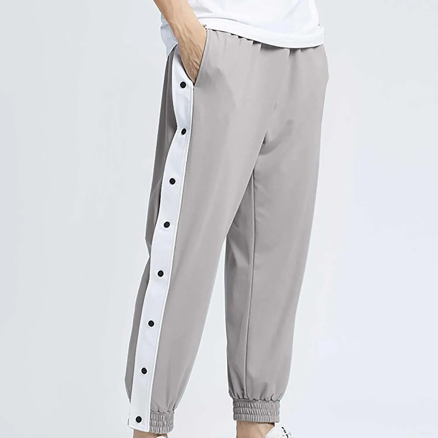 Mens Trendy Casual Pants Classic Color Block Button Breathable Sweatpants Outdoor Athletic Tapered Pants with Pockets