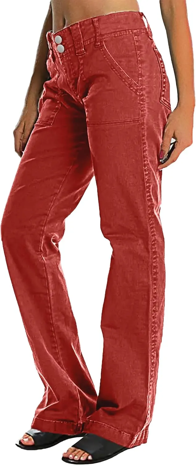 Mid Rise Jeans for Women Wid Leg Straight Leg Flare Pants Trendy