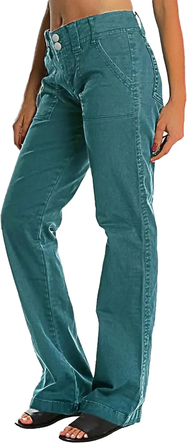 Mid Rise Jeans for Women Wid Leg Straight Leg Flare Pants Trendy
