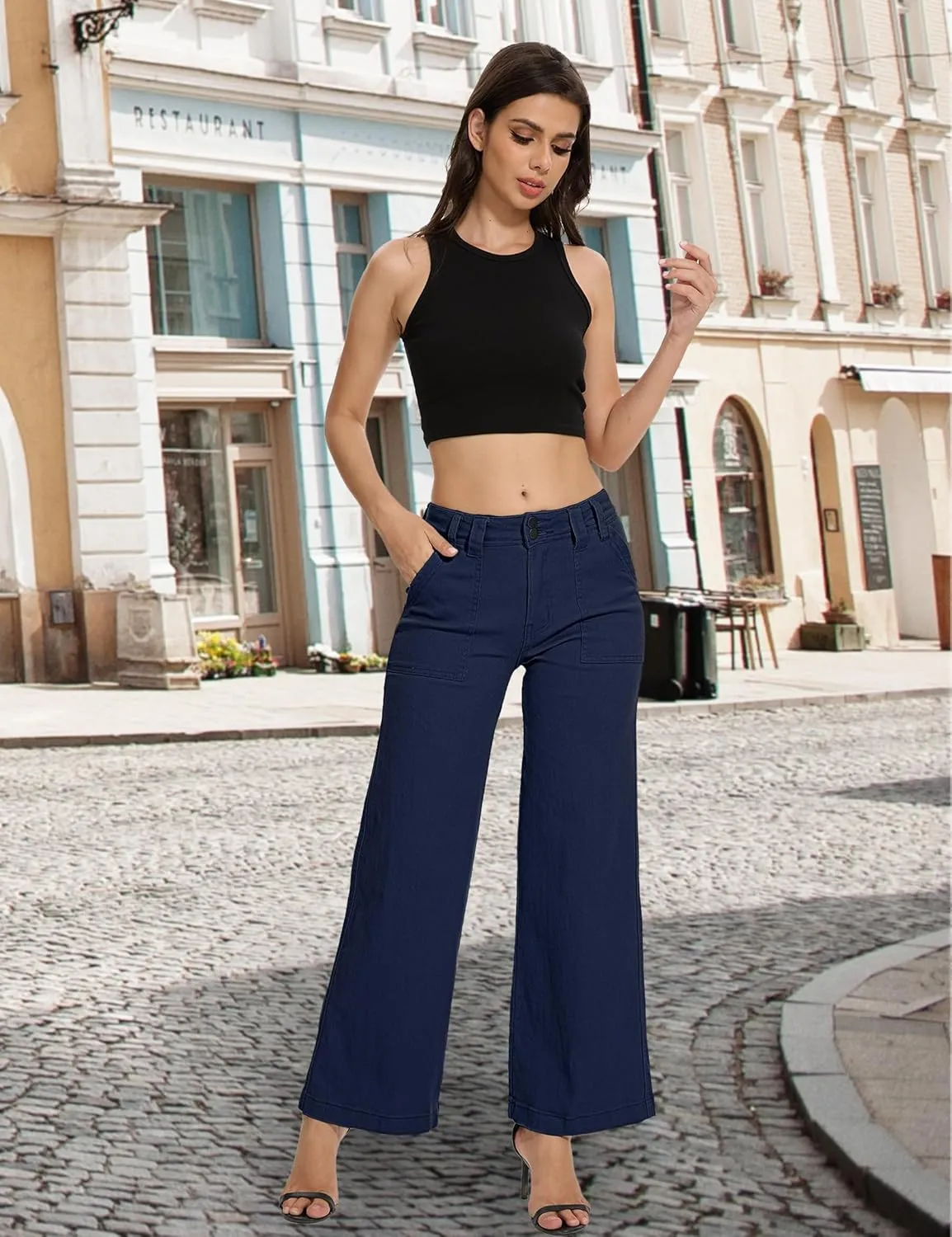Mid Rise Jeans for Women Wid Leg Straight Leg Flare Pants Trendy