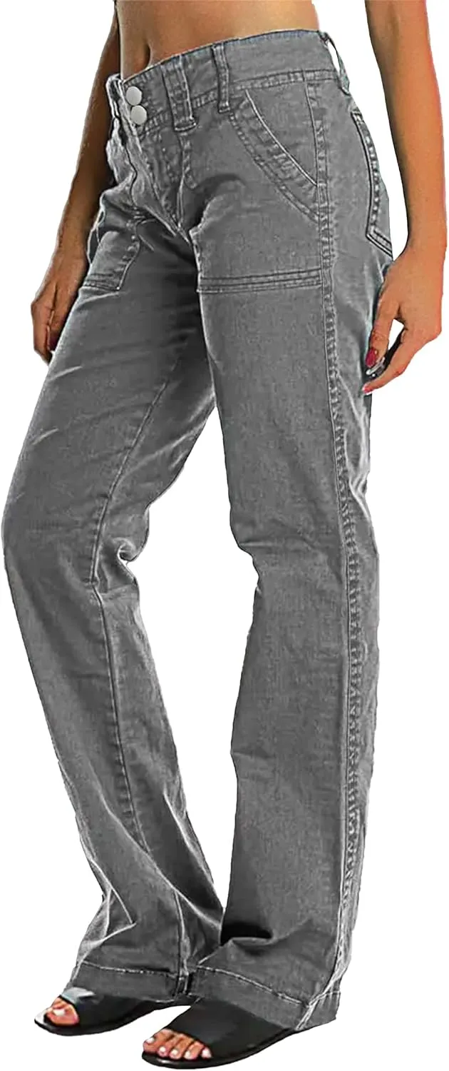 Mid Rise Jeans for Women Wid Leg Straight Leg Flare Pants Trendy