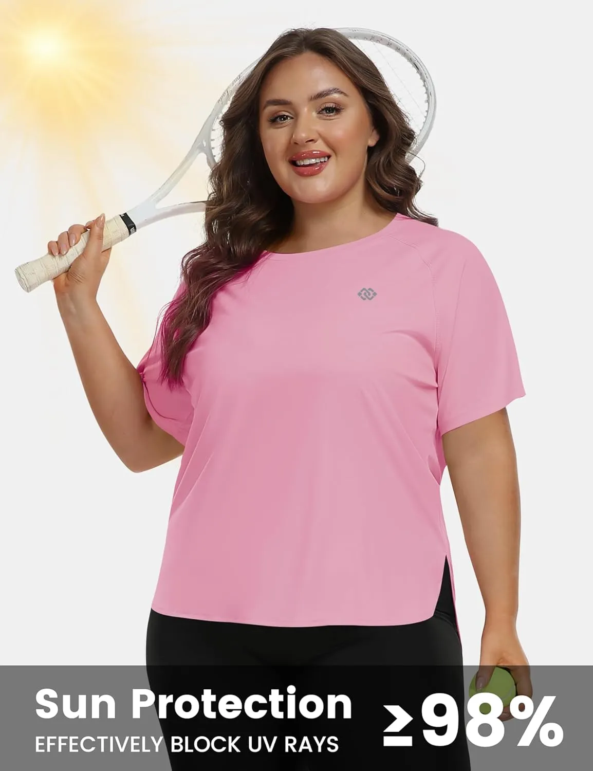 MoFiz Women's Plus Size Workout Tops Short Sleeve Running Shirts UPF 50  Hiking T-Shirts Quick Dry Athletic Top