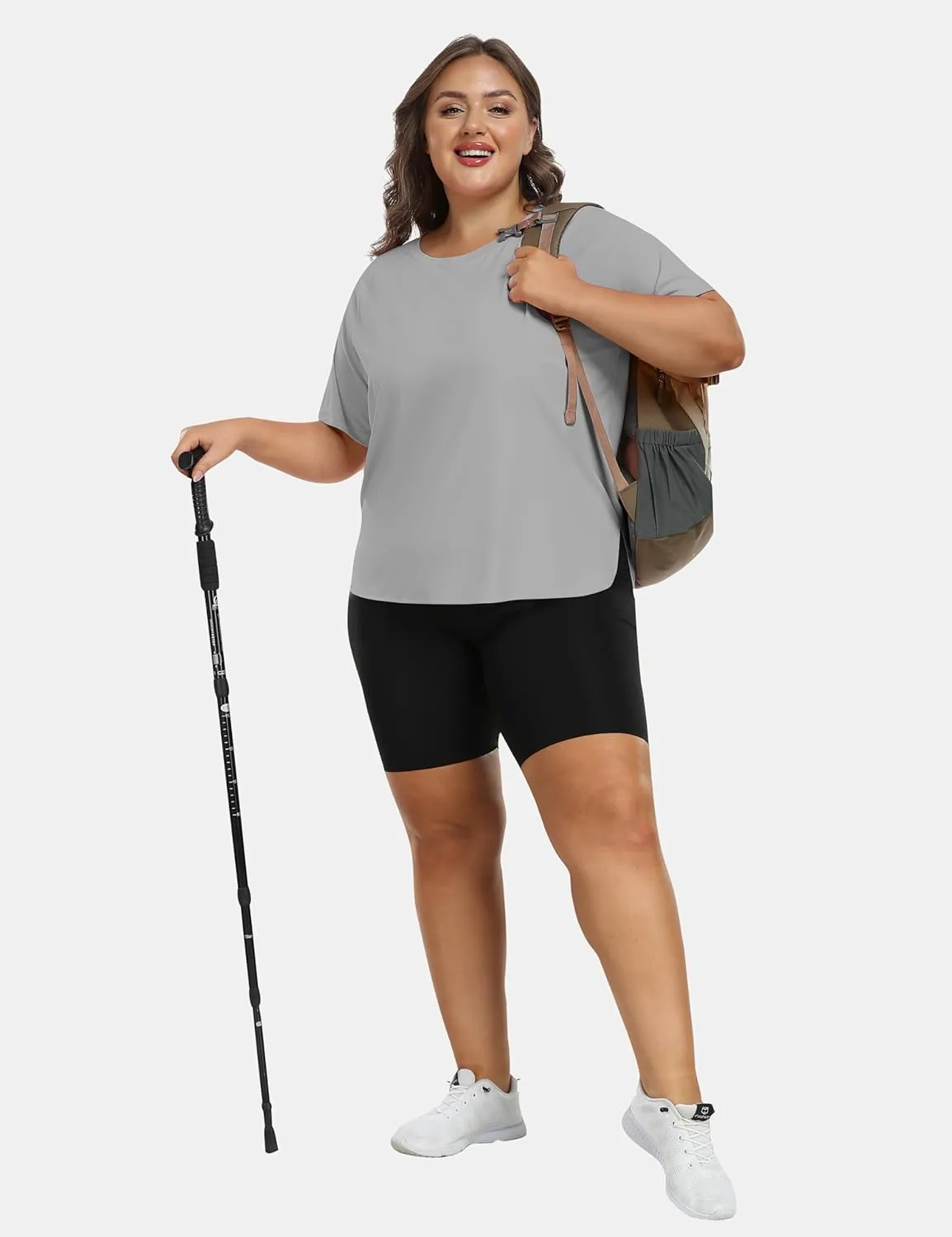 MoFiz Women's Plus Size Workout Tops Short Sleeve Running Shirts UPF 50  Hiking T-Shirts Quick Dry Athletic Top