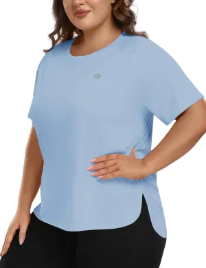 MoFiz Women's Plus Size Workout Tops Short Sleeve Running Shirts UPF 50  Hiking T-Shirts Quick Dry Athletic Top