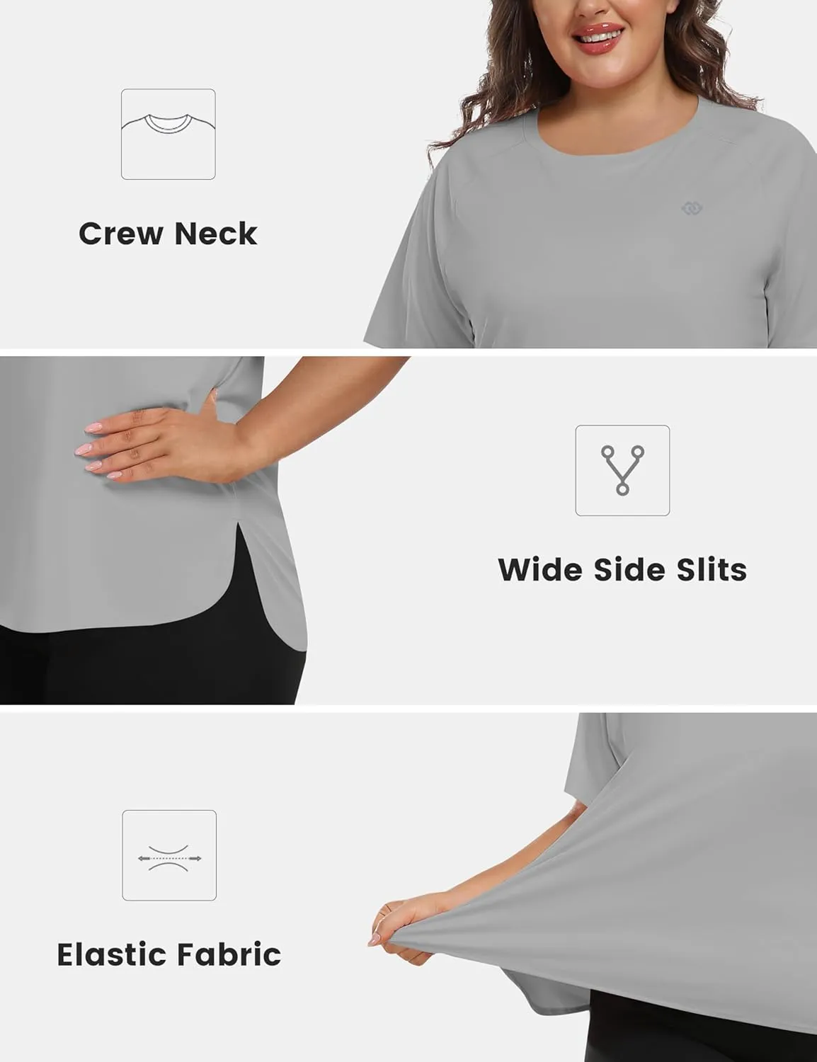 MoFiz Women's Plus Size Workout Tops Short Sleeve Running Shirts UPF 50  Hiking T-Shirts Quick Dry Athletic Top