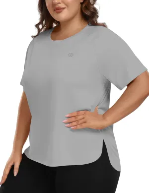 MoFiz Women's Plus Size Workout Tops Short Sleeve Running Shirts UPF 50  Hiking T-Shirts Quick Dry Athletic Top