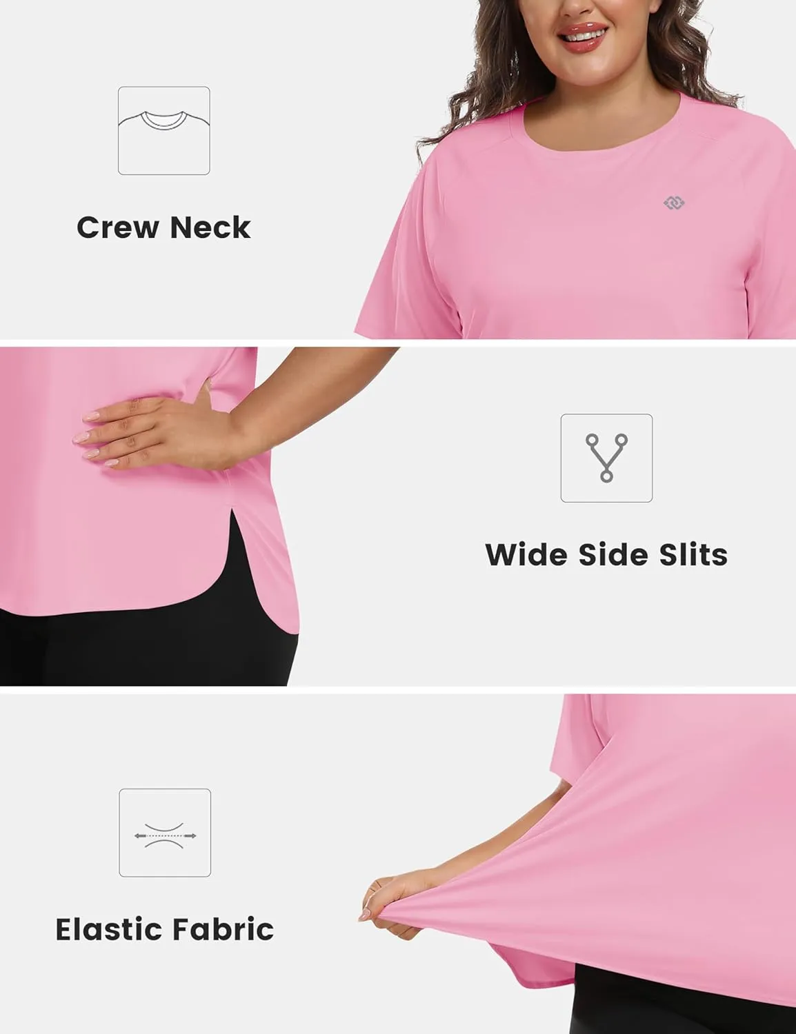 MoFiz Women's Plus Size Workout Tops Short Sleeve Running Shirts UPF 50  Hiking T-Shirts Quick Dry Athletic Top