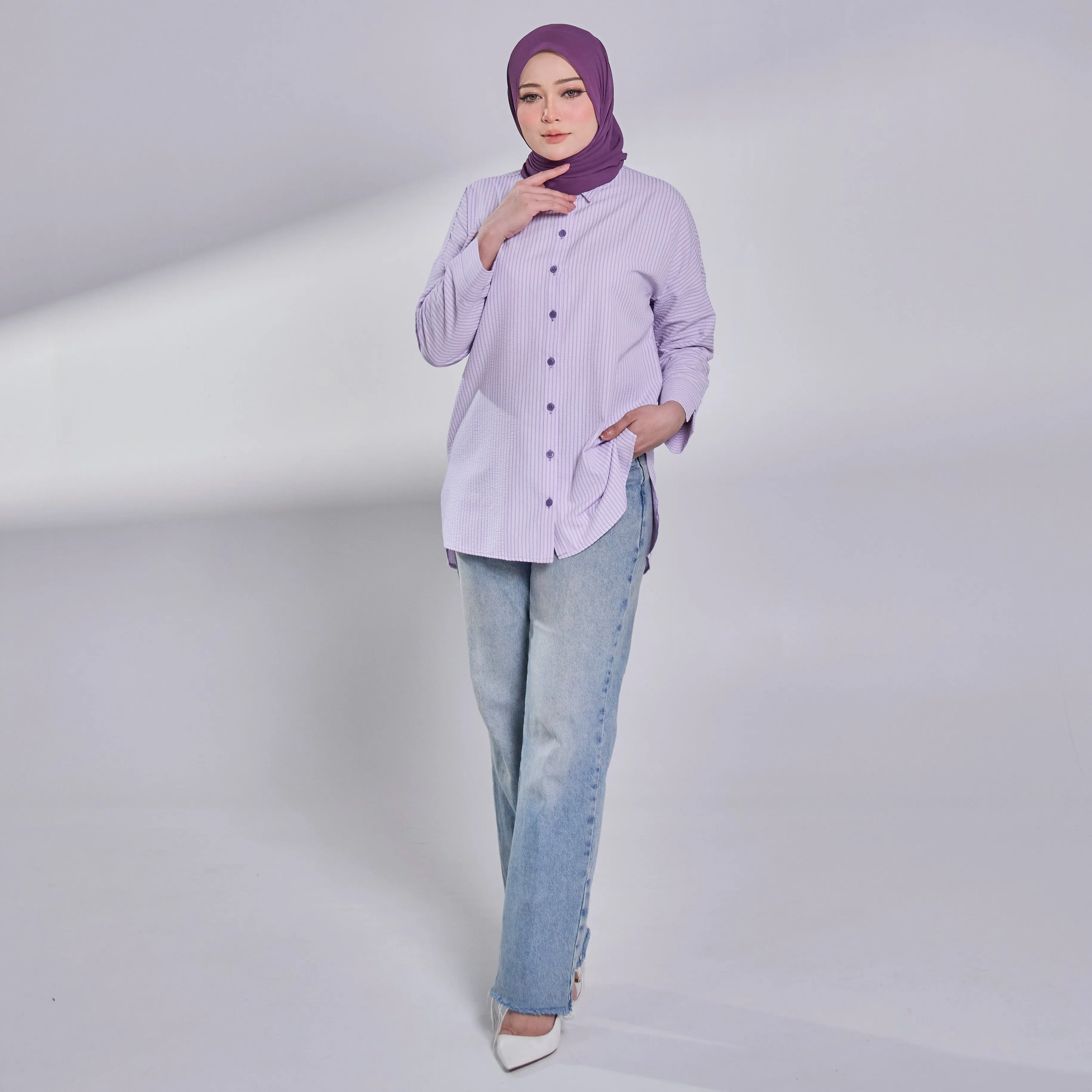 Oversize Blouse - Purple Stripe