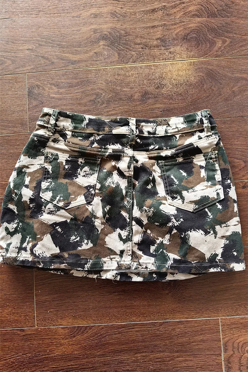 QT3065 Camo Cargo Mini Skirt Dress