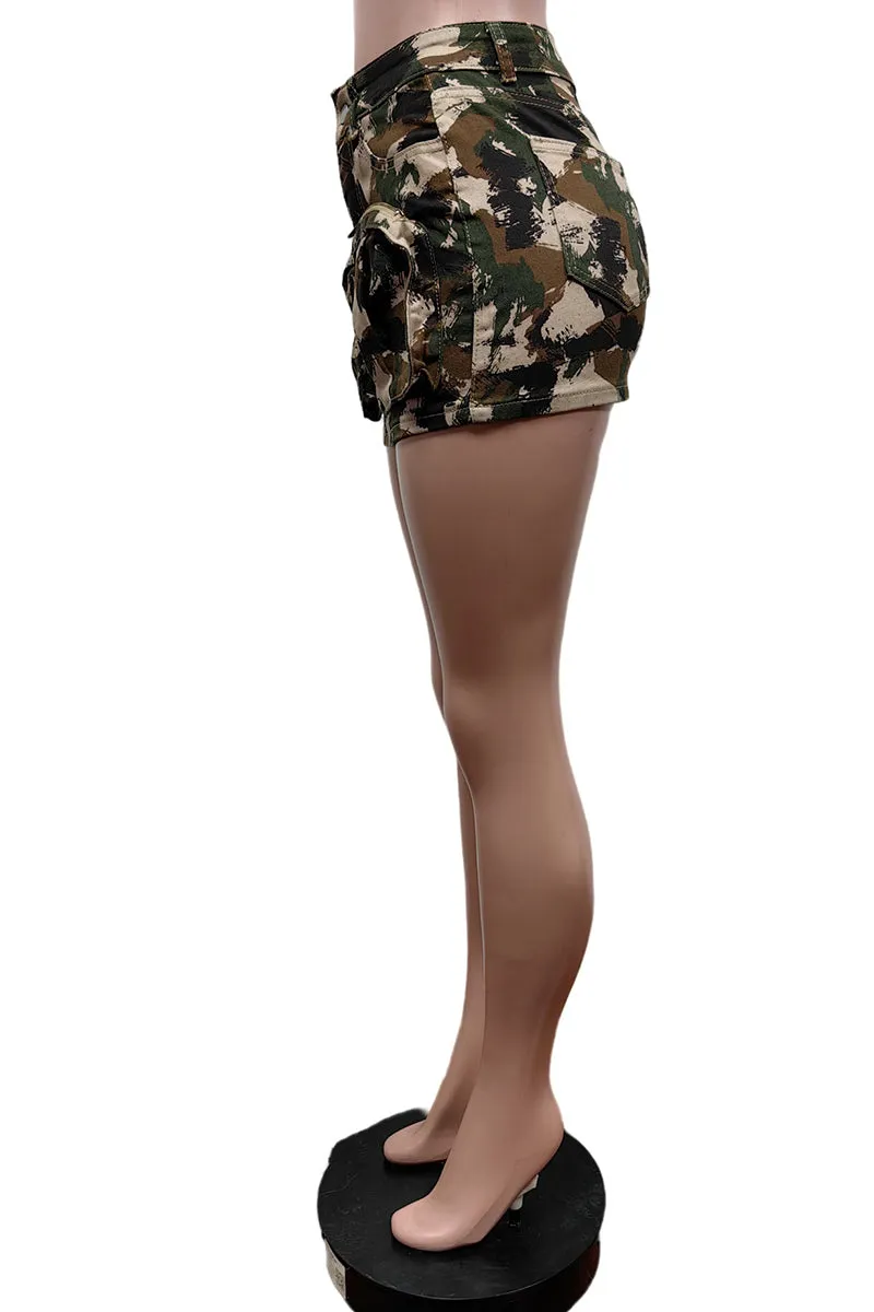 QT3065 Camo Cargo Mini Skirt Dress
