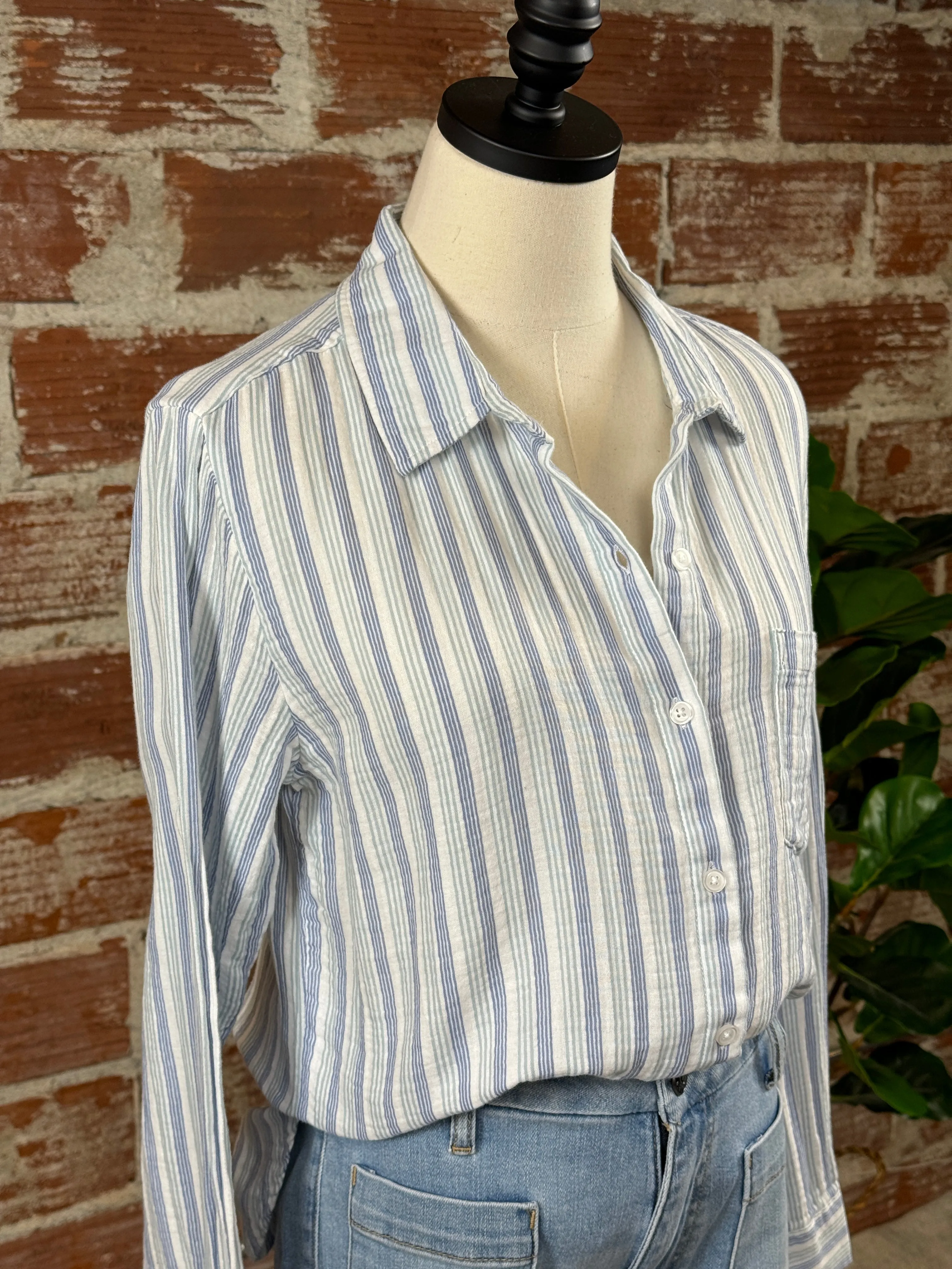 (Restock!) Thread & Supply Linda Shirt in White & Blue Sea Stripe