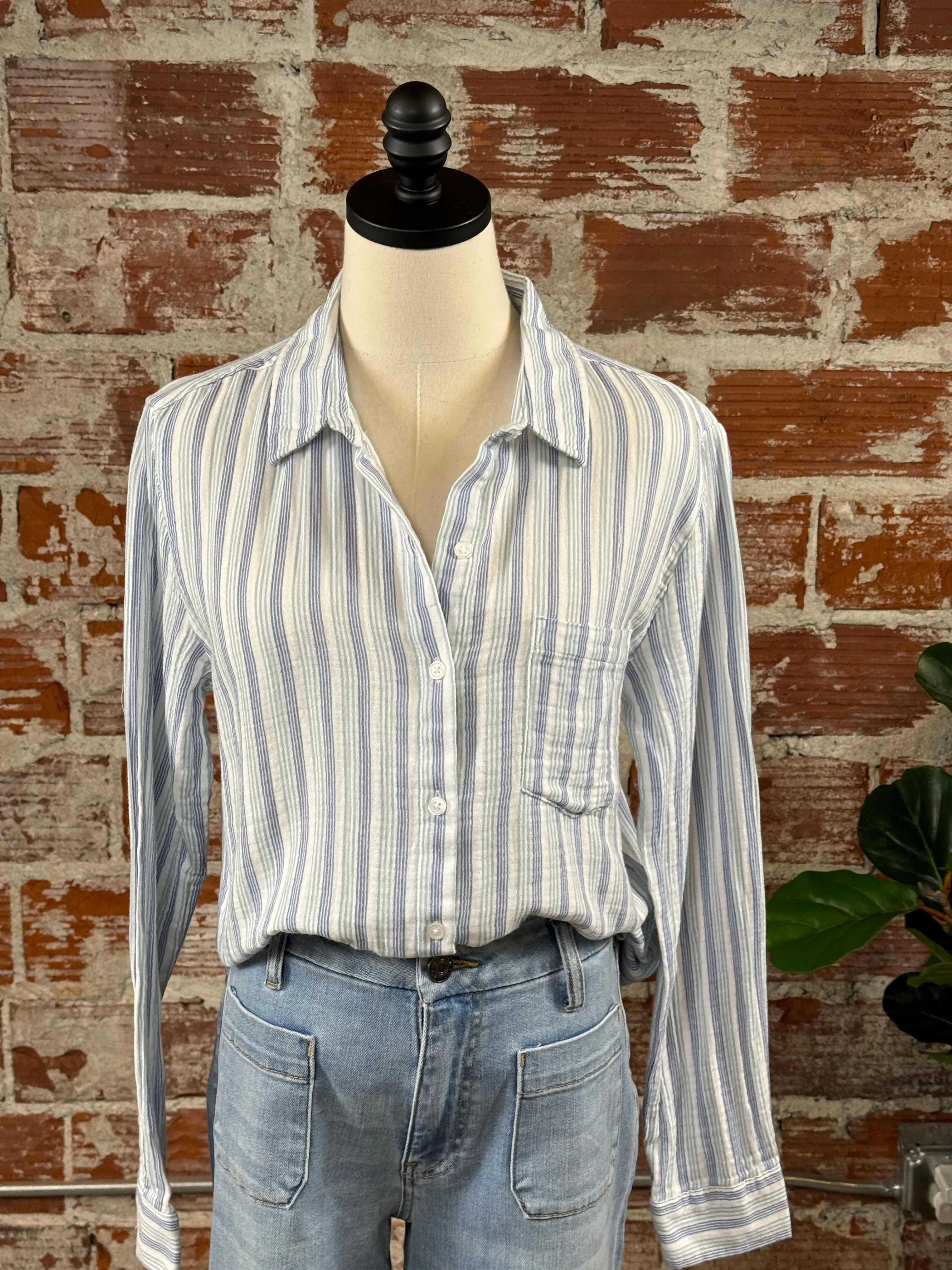 (Restock!) Thread & Supply Linda Shirt in White & Blue Sea Stripe