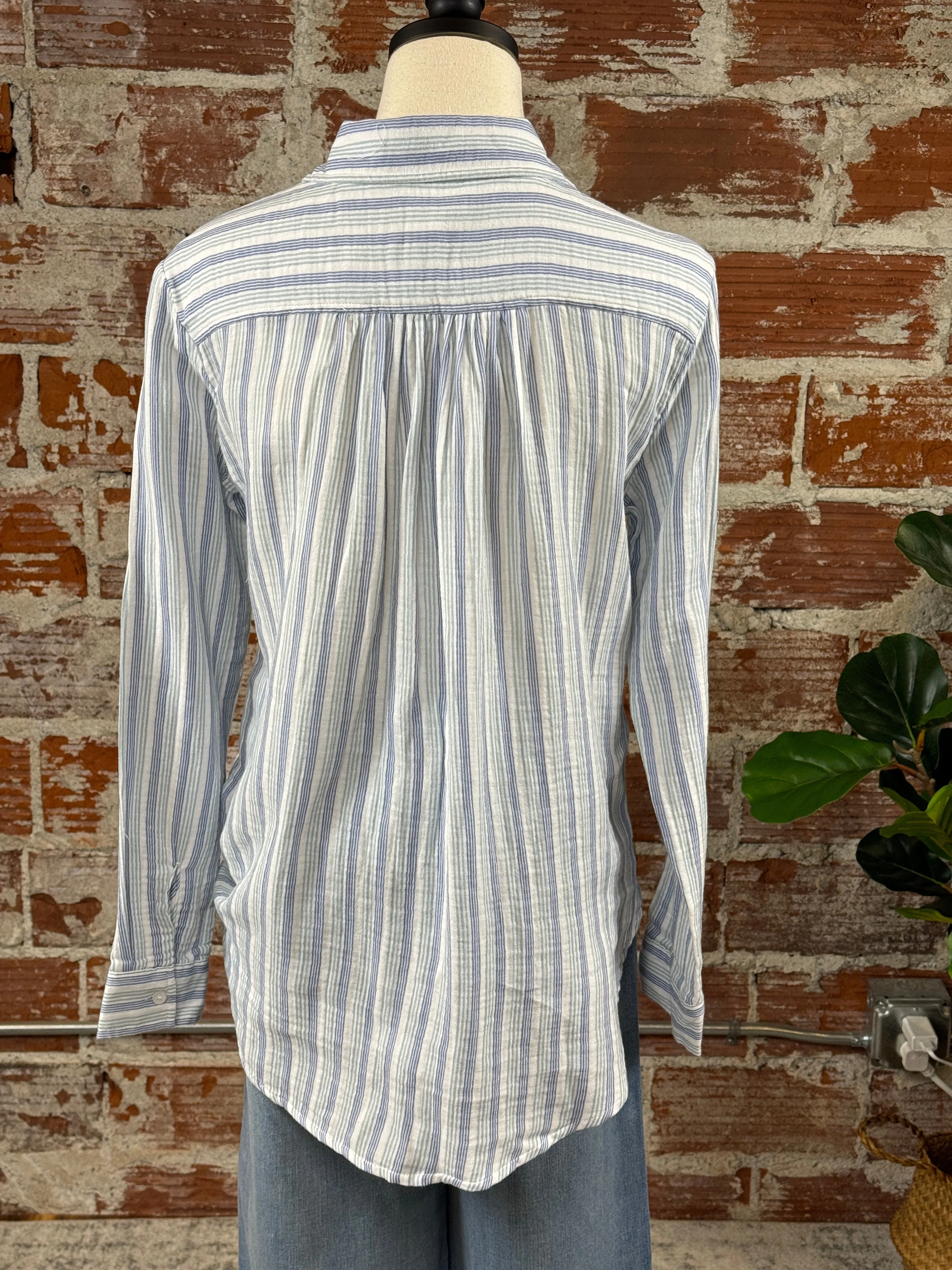 (Restock!) Thread & Supply Linda Shirt in White & Blue Sea Stripe