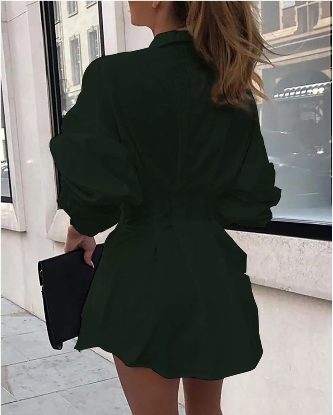 Sexy Mini Shirt Dress for Women - Casual Button Down Blouse Long Sleeve V Neck Belted Shirts Blouse Top Short Dress