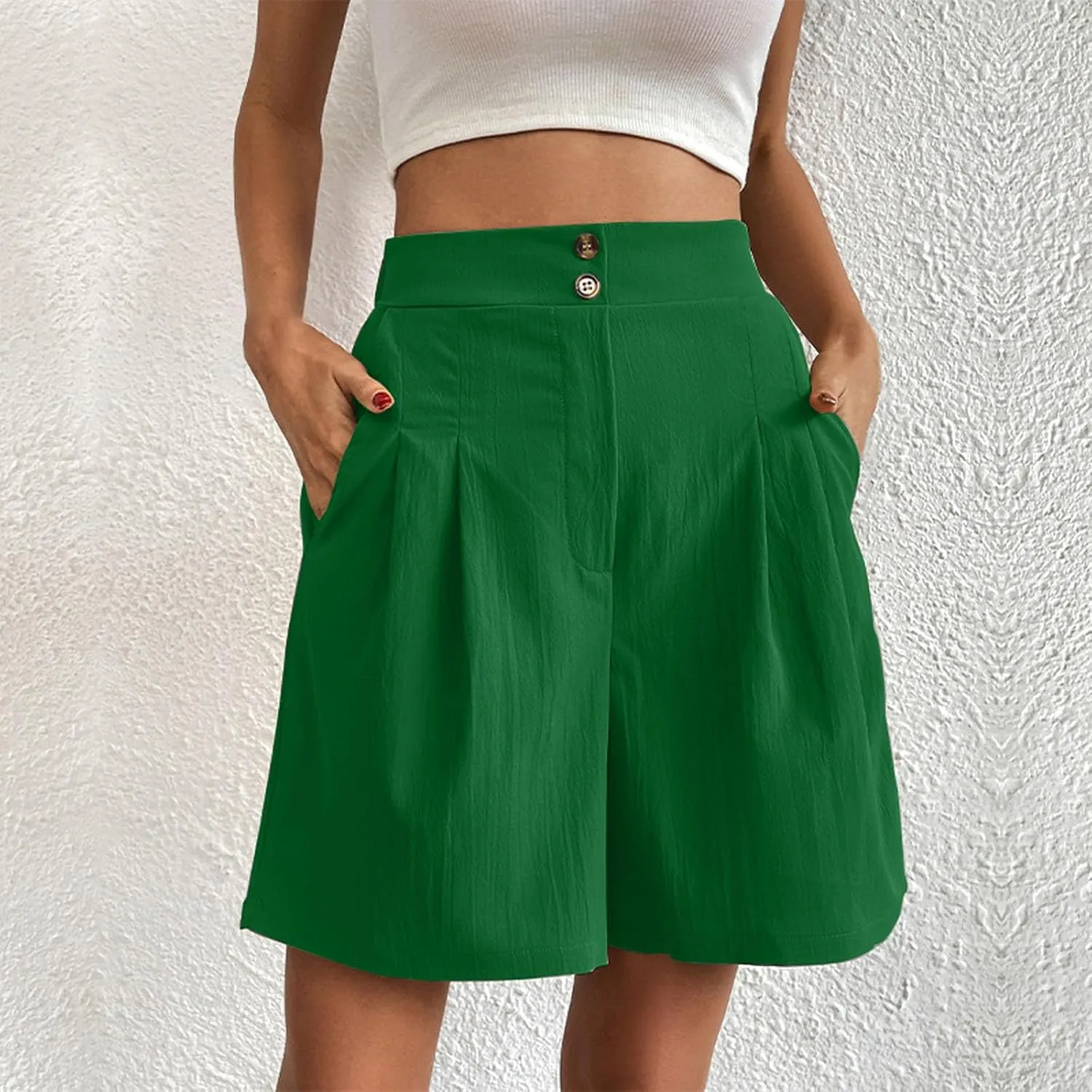Shorts for Women 2025 Summer Casual High Waisted Wide Leg Pants Soild Color Lounge Shorts with Pockets