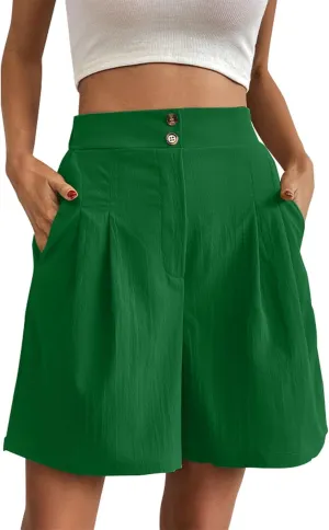 Shorts for Women 2025 Summer Casual High Waisted Wide Leg Pants Soild Color Lounge Shorts with Pockets