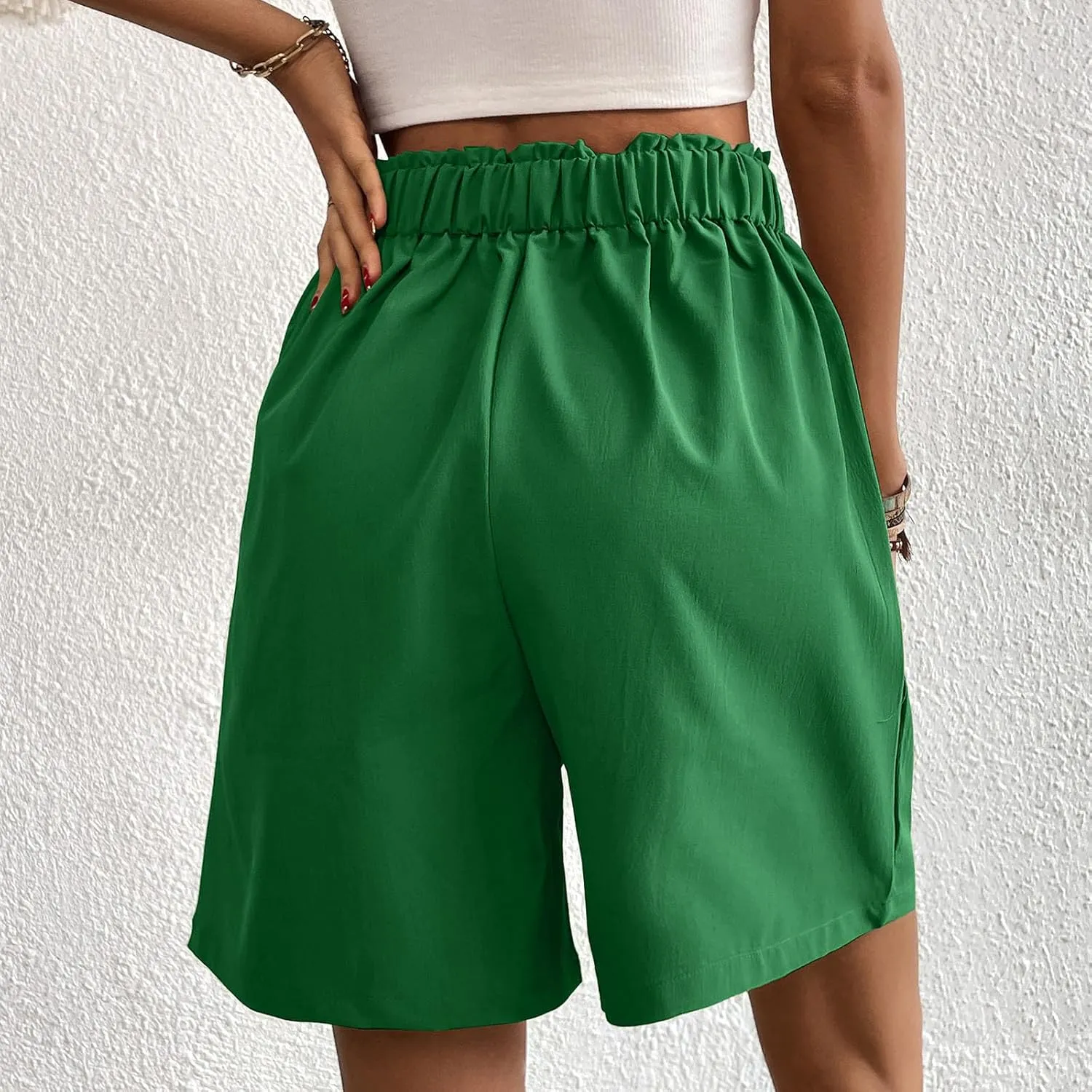Shorts for Women 2025 Summer Casual High Waisted Wide Leg Pants Soild Color Lounge Shorts with Pockets
