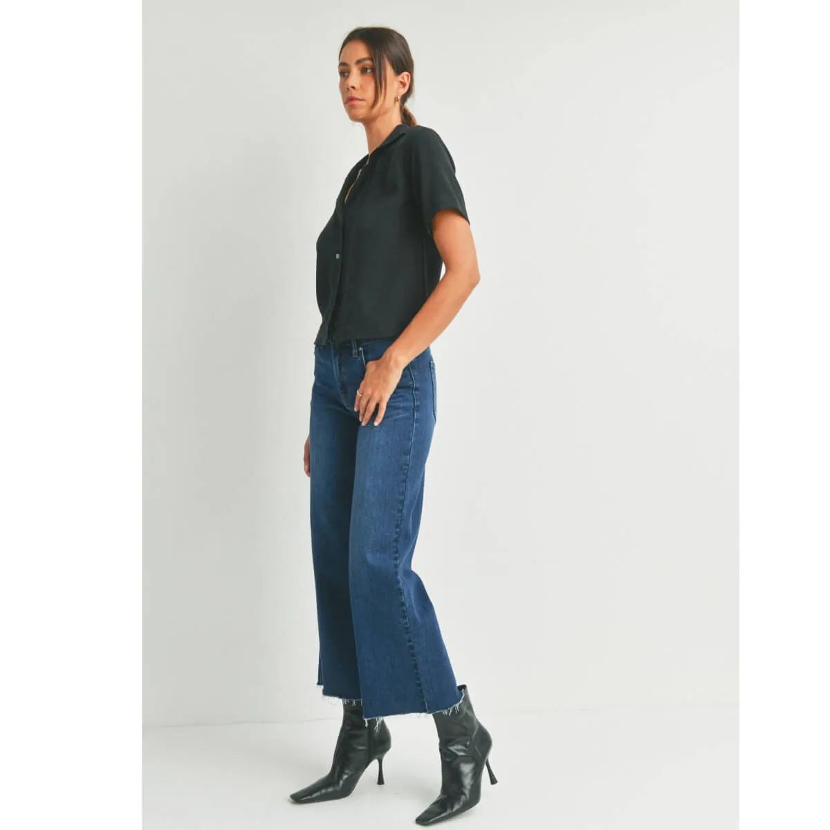 Slim Wide Leg Frayed Hem Jeans