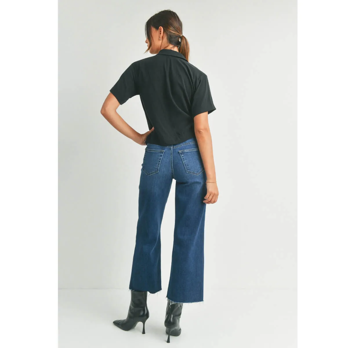 Slim Wide Leg Frayed Hem Jeans