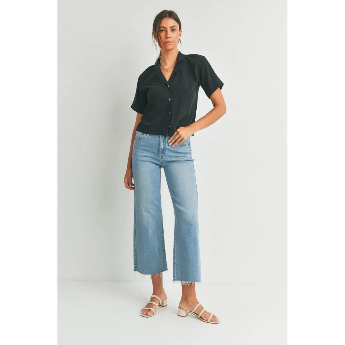 Slim Wide Leg Frayed Hem Jeans