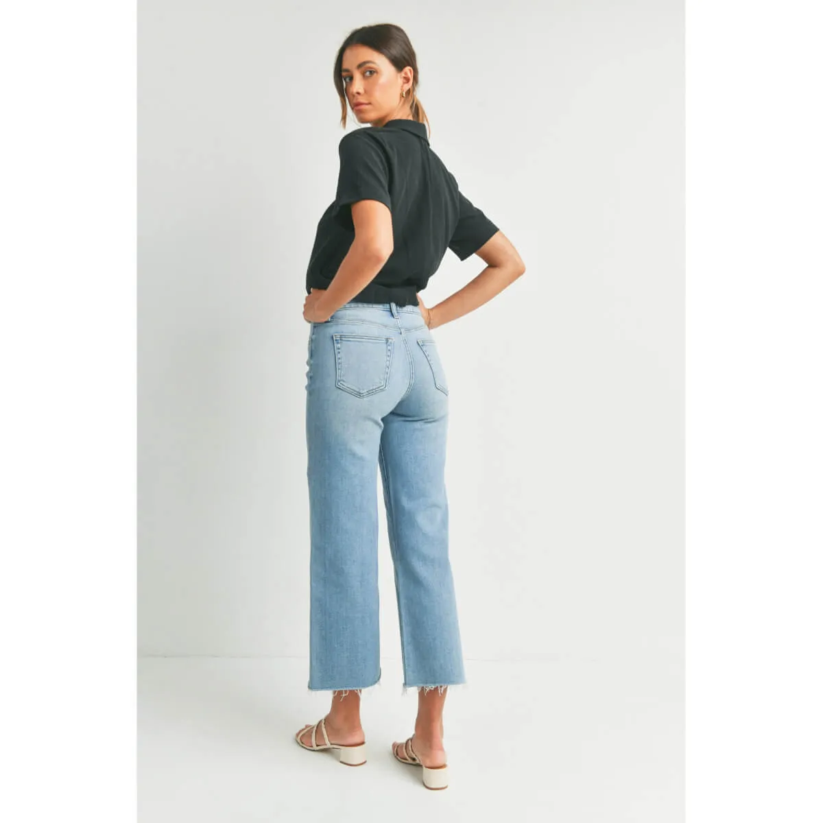 Slim Wide Leg Frayed Hem Jeans