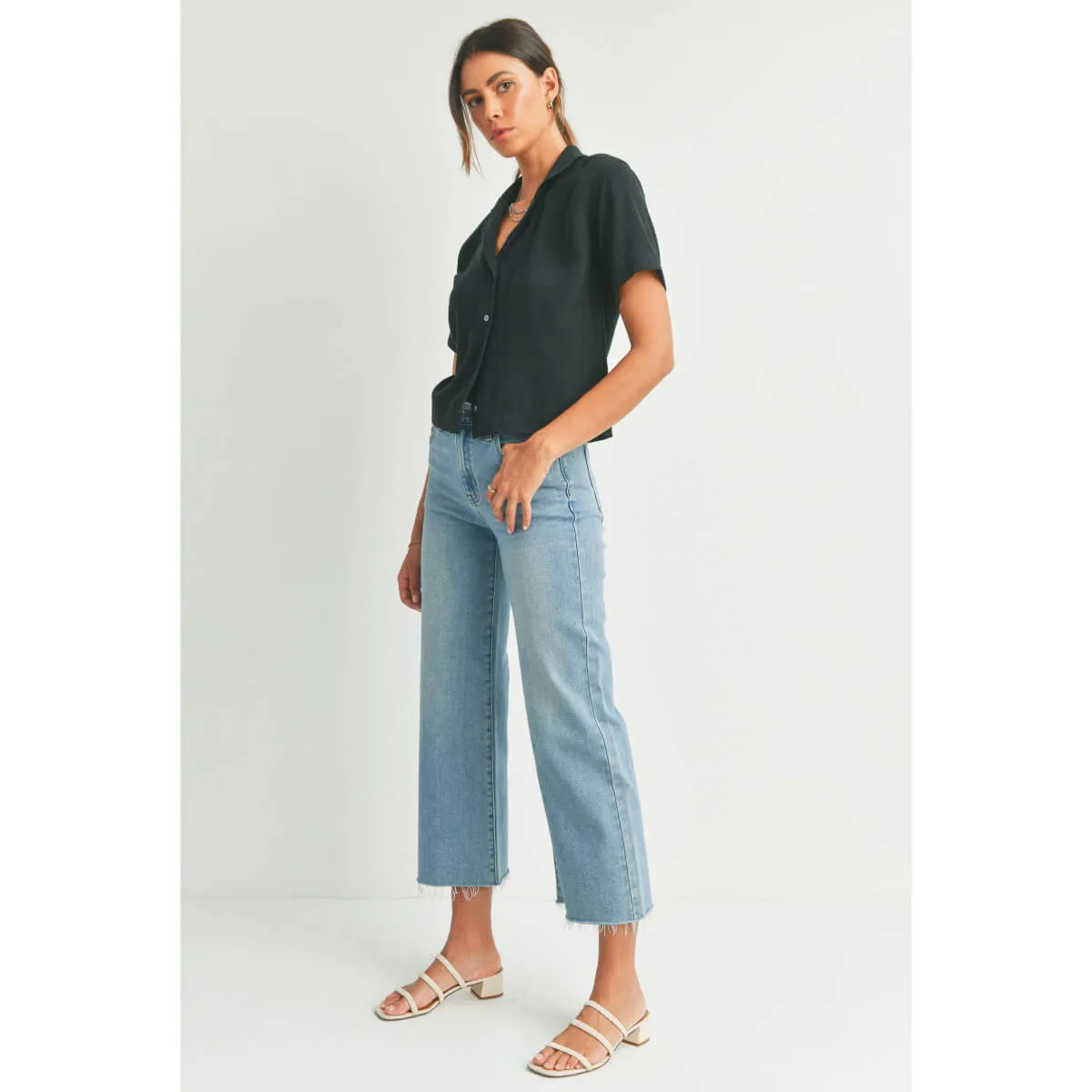 Slim Wide Leg Frayed Hem Jeans