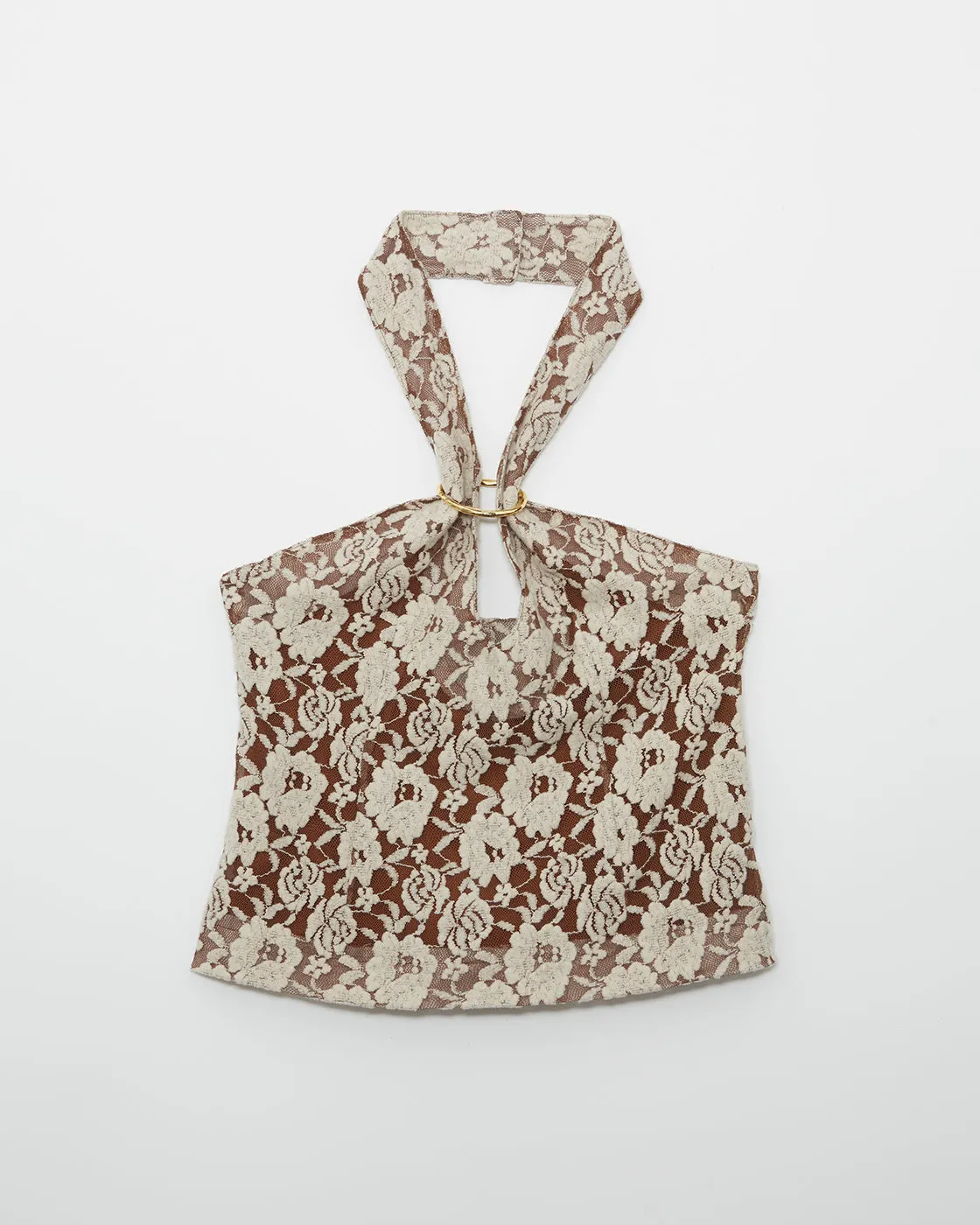 Tilda Top Cotton Blend Floral Lace Brown