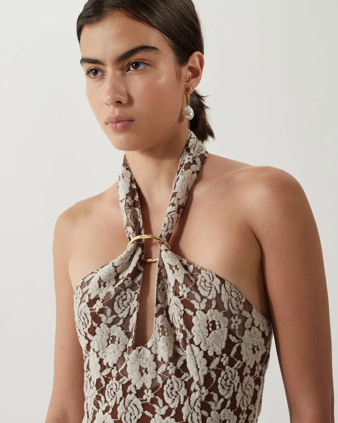 Tilda Top Cotton Blend Floral Lace Brown