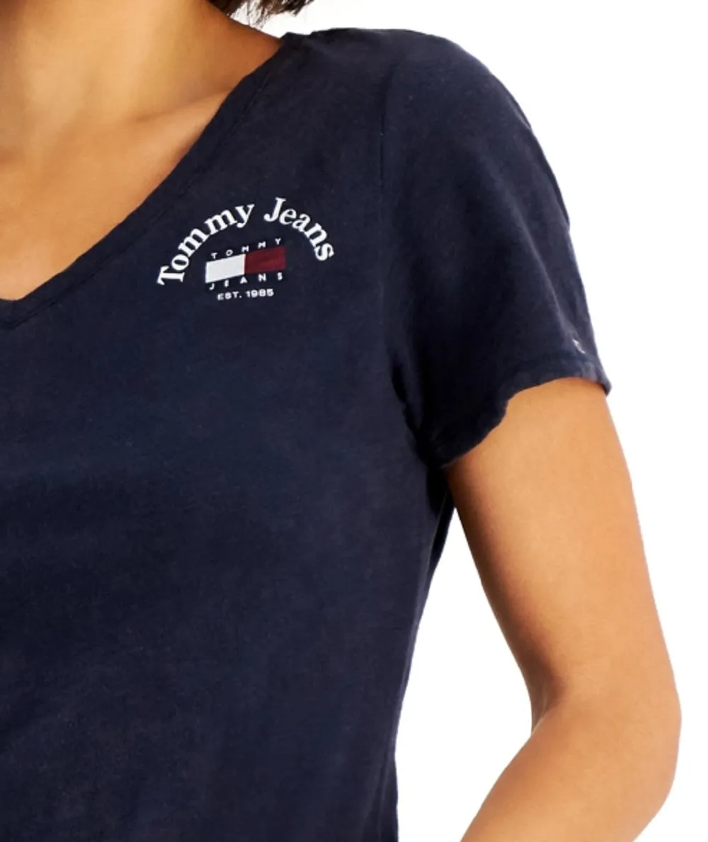 Tommy Jeans Women's V Neck Cotton T-Shirt Blue Size X-Small