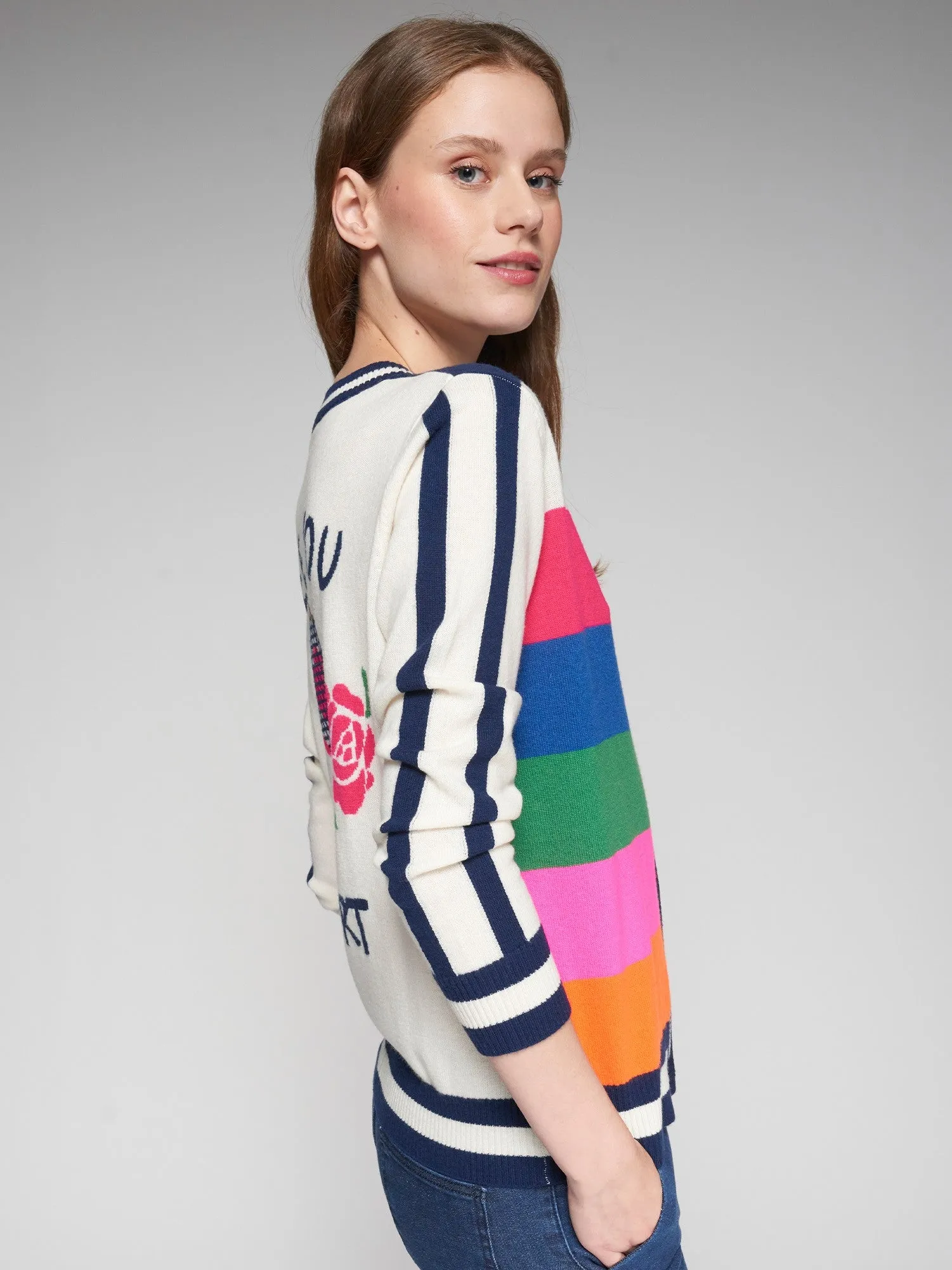 Vilagallo Multi Coloured Intrasia V Neck Cardigan