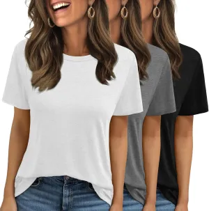 Women Tops Women Shorts Sleeve T Shirts 3 Pack Summer Tops Crew Neck Casual Loose Fit Workout Casual Tshirts Trendy Clothes