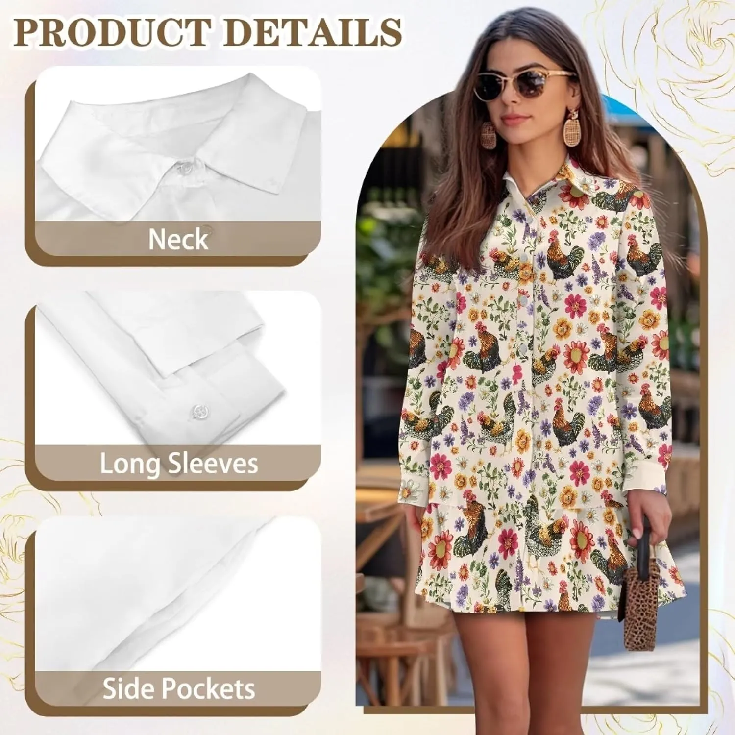 Women's Shirt Dress Long Sleeve Button Down Tunic Ruffle Shift Mini Dresses Loose Casual Work Dresses with Pockets