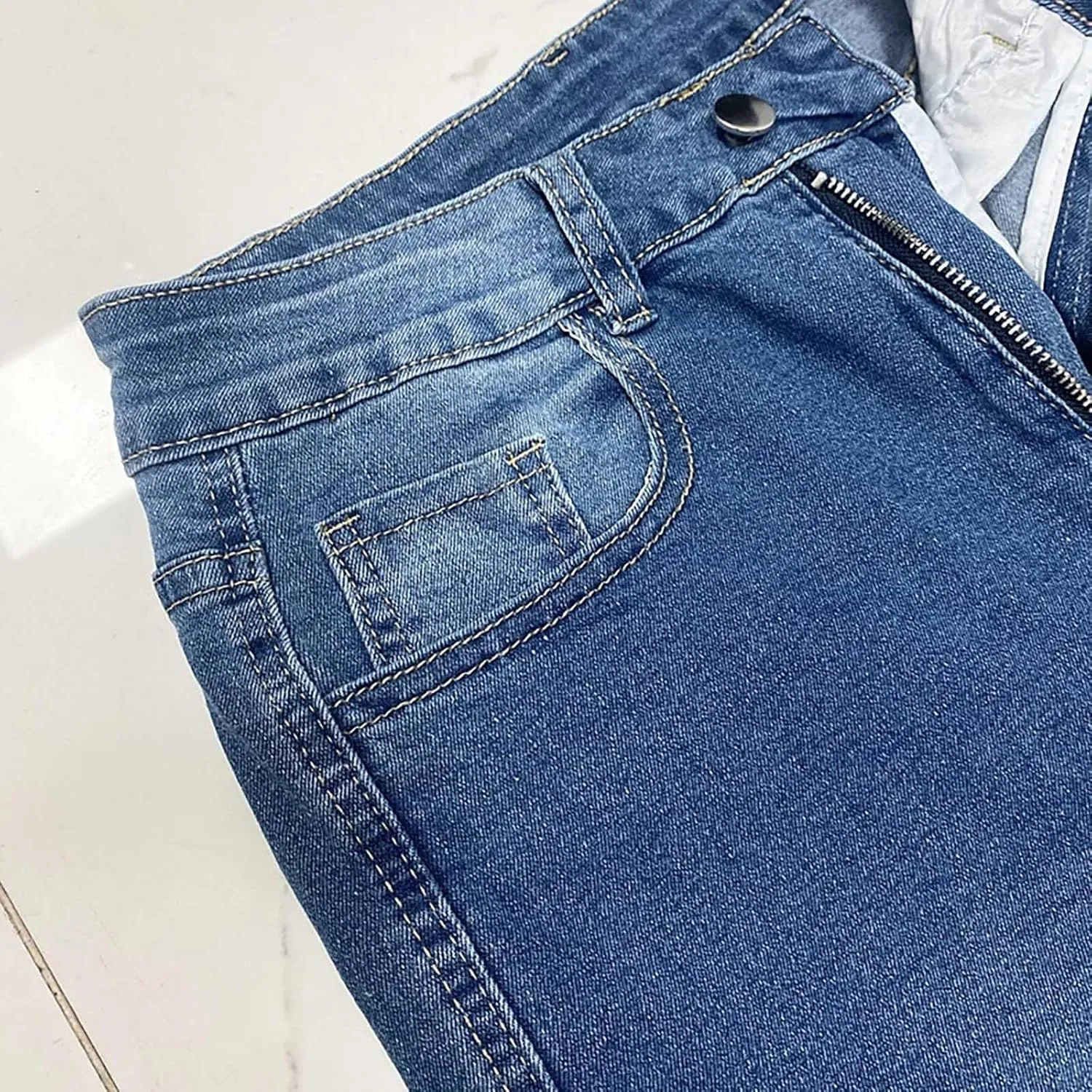 Women's Straight Leg Denim Pants High Waisted Rolled Hem Jeans Stretch Loose Casual Comfy Trendy Streetwear Trousers