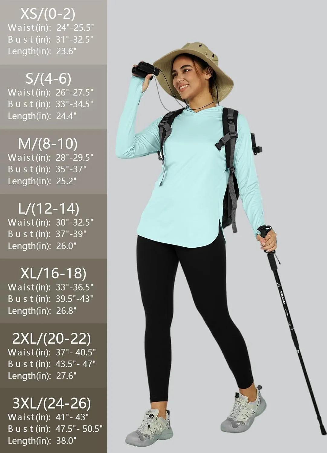 Women's Sun Protection Shirt UPF 50  Long Sleeve Hoodie UV SPF T-Shirts Rash Guard Hiking Quick Dry Lightweight