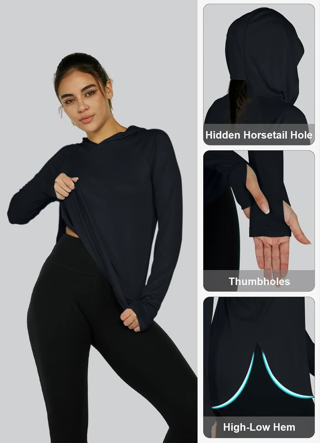 Women's Sun Protection Shirt UPF 50  Long Sleeve Hoodie UV SPF T-Shirts Rash Guard Hiking Quick Dry Lightweight