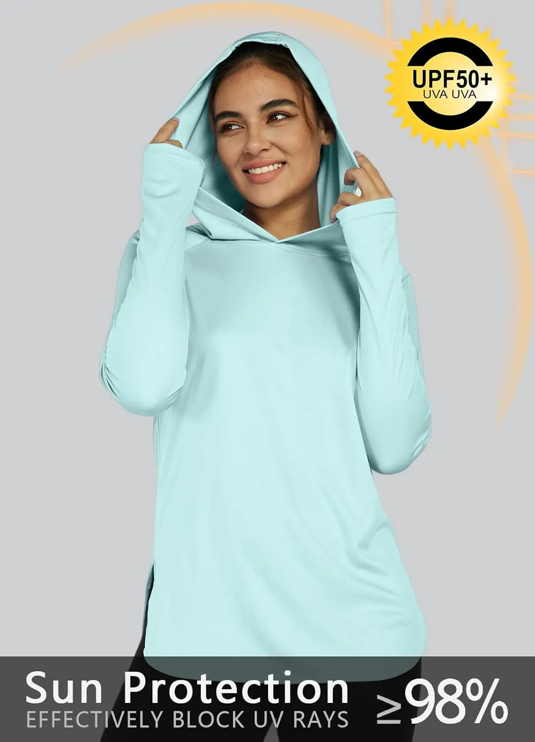 Women's Sun Protection Shirt UPF 50  Long Sleeve Hoodie UV SPF T-Shirts Rash Guard Hiking Quick Dry Lightweight