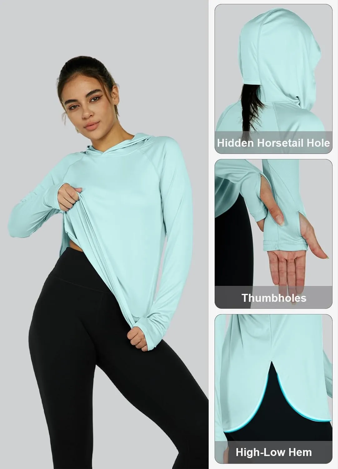 Women's Sun Protection Shirt UPF 50  Long Sleeve Hoodie UV SPF T-Shirts Rash Guard Hiking Quick Dry Lightweight