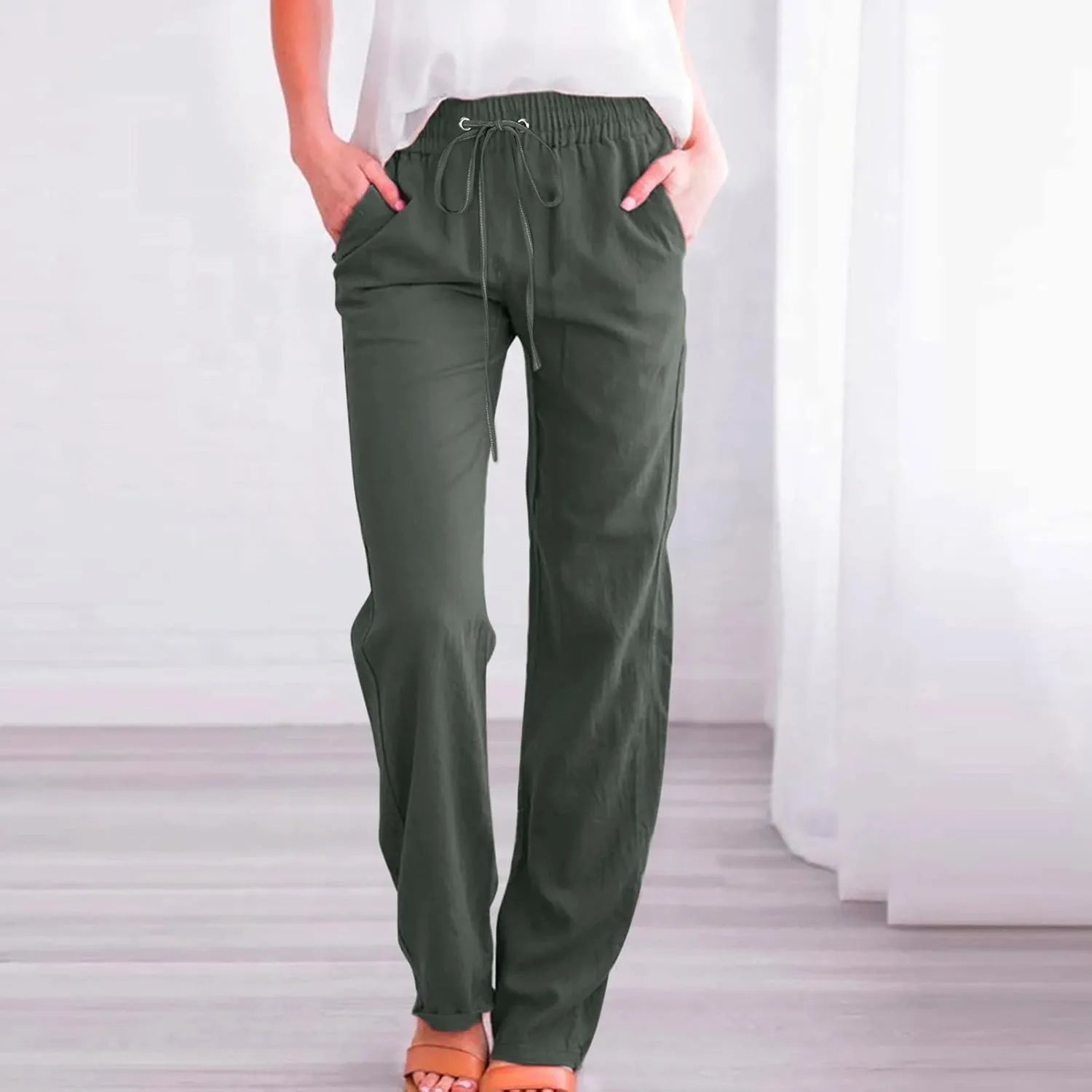 Womens Wide Leg Sweatpants Winter on Outfits Jegging with Pockets Solid Color Fleece Lined